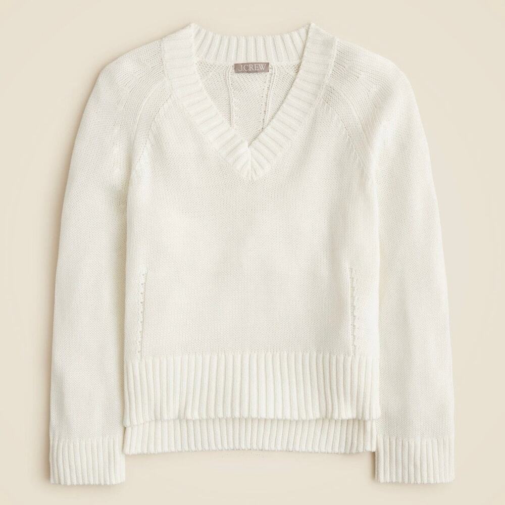 J Crew Heritage Cotton Relaxed V-Neck Women's Sweater XL White